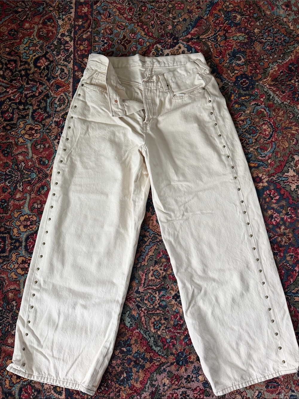Old Navy White Wide-Leg Jeans with Side Studs